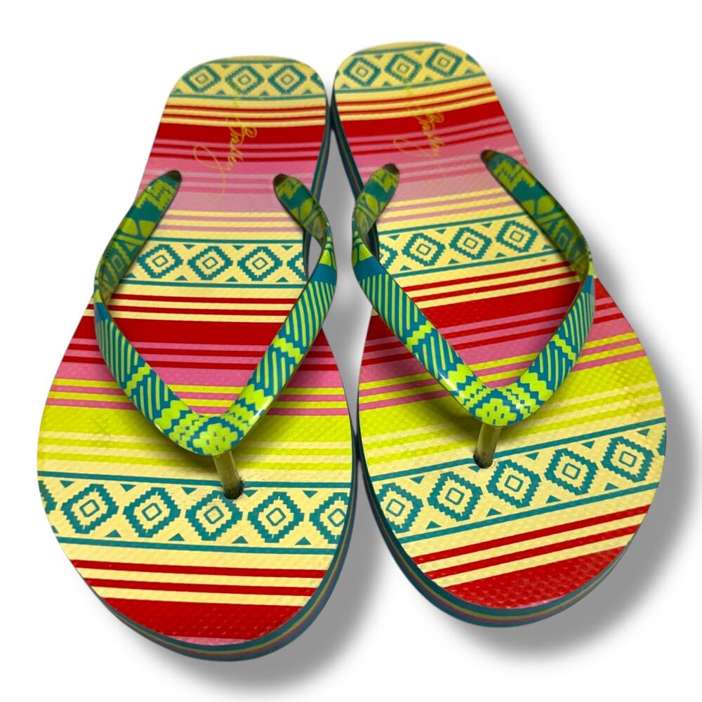 Vera Bradley Serape Paradise Flip Flops Tribal Native Print Teal Yellow Red 7 8‎